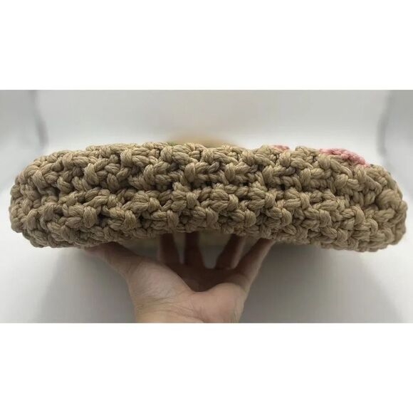 1970s Inspired Handmade Macrame Crochet Handbag With Floral Wooden Handle - Picture 10 of 10